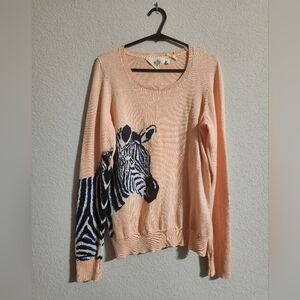 HWR Anthropologie Peach Zebra Pullover Sweater Crewneck ASO Hart of Dixie small